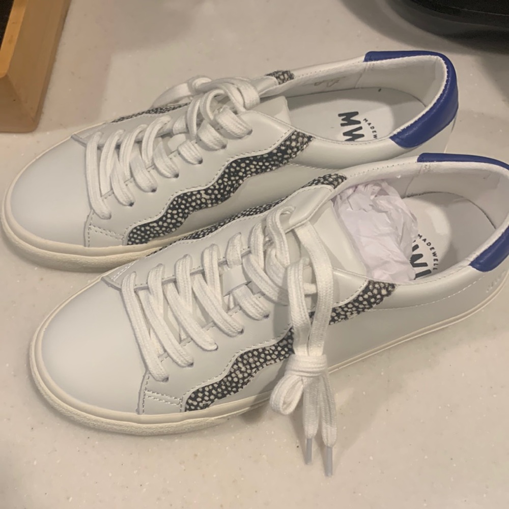 Madewell sidewalk wavy low-top sneaker white leather and suede